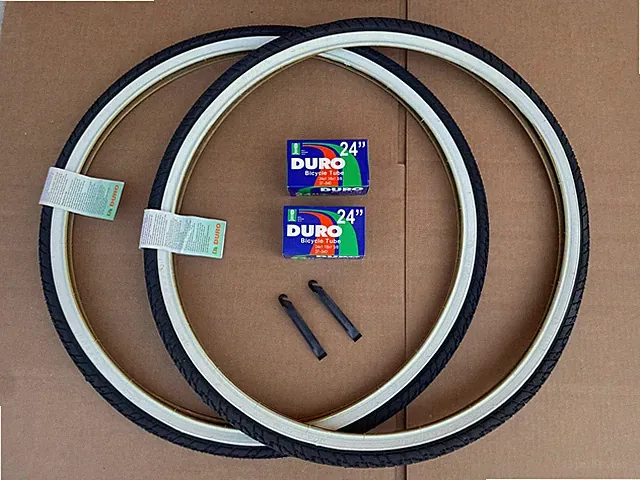 24 x 1 3/8 Bicycle Black / White Wall Tires, Inner Tubes Road Tour Semi Slick