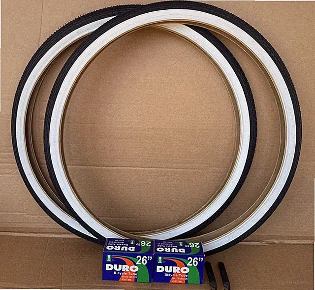 26" x 1.75 Bicycle White Wall Tires and Tubes Set DURO Brick Thread Comfort Bike
