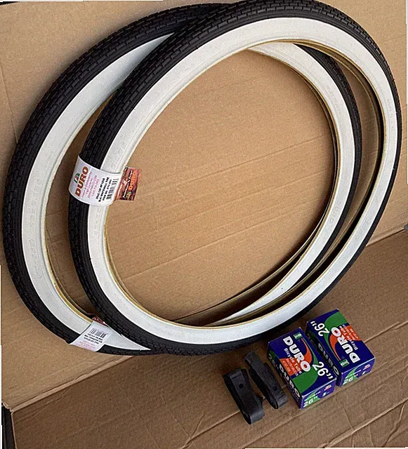 26" x 2.125 Beach Cruiser Bike White Wall Tires + Tubes Set DURO Brick Lowrider