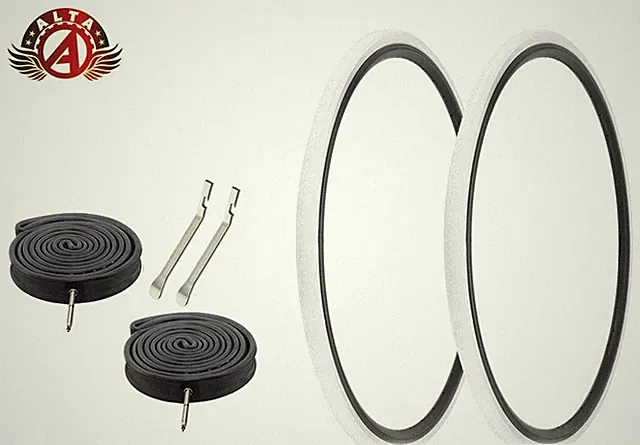 ALTA BICYCLE 700 x 28c LIGHTWEIGHT WHITE TOURING TIRES 60MM PRESTA TUBES (6pc).