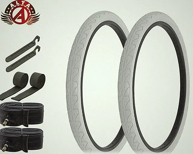 ALTA BICYCLE CRUISER DURABLE TIRE 26 x 1.95 WHITE CITY CAVALIER SLICK 8pc SET.