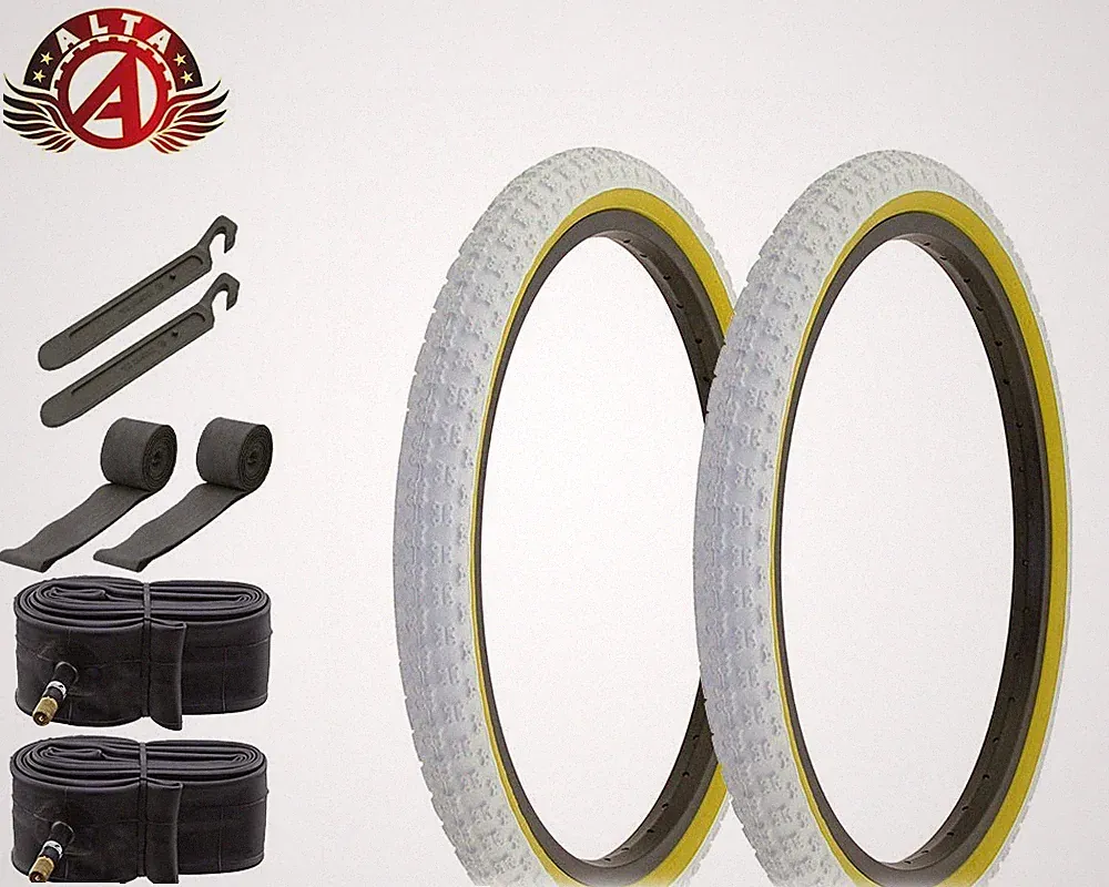 Alta PERFORMANCE BICYCLE 20" X 1.75" BMX TIRES WHITE/GUM COMP III TREAD 8PC SET.