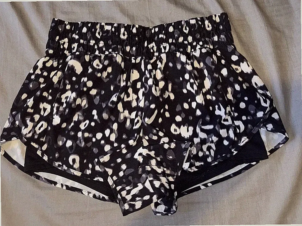 Avia Women's Athletic Running Shorts with Built-in Bike Liner - Black/White Anim