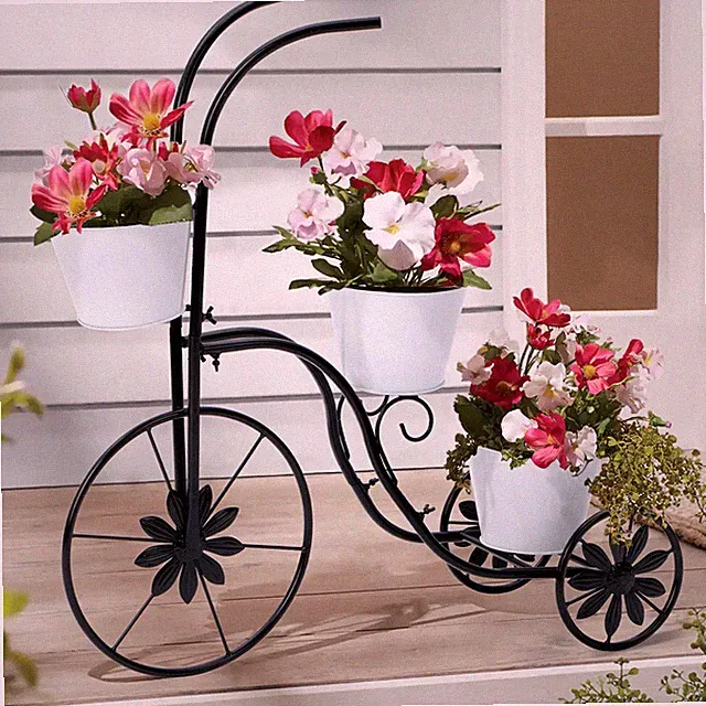 BAYN Bi-cycle Planter Stand, Metal Flower Pot Cart Holder Tricycle Planter