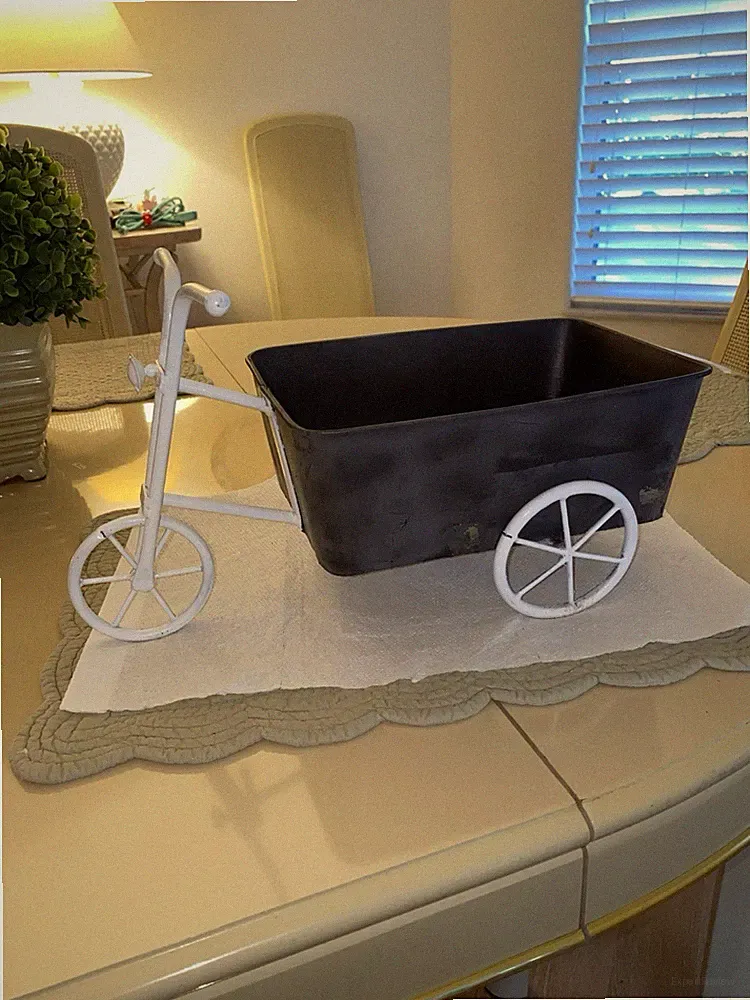 Bicycle Planter Metal Tricycle & Planter White Bicycle With Black Metal Box 16"