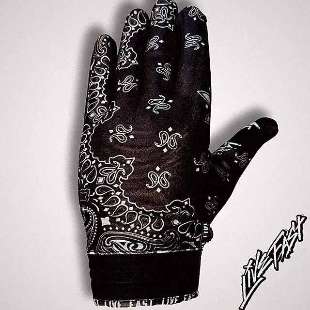 Black & White Paisley Live Fast Motocross & Bike Gloves