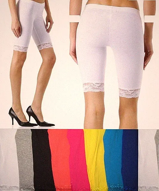 COTTON SPANDEX BIKE YOGA SHORT LEGGING BERMUDA LACE TRIM Jr REGULAR PLUS S-3X