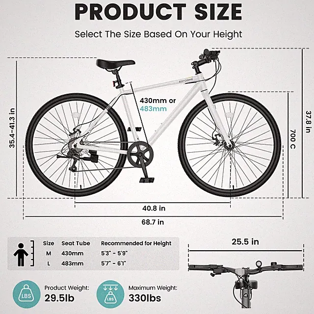 EOYOBIKE 700C(29in)Hybrid Commuter Bike Aluminum 8-Speed Disc Brakes 330lbs Load