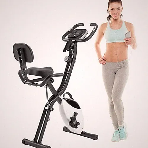 Folding Exercise Bike, Fitness Upright and Recumbent X-Bike with 16-Level Adjust