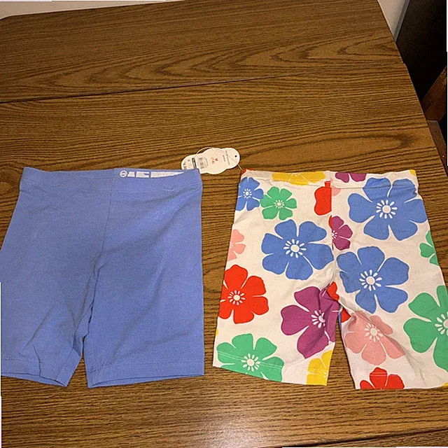 NWT Wonder Nation M(7-8) Girls 2 Pack Bike Shorts Blue & White Multicolor Flower