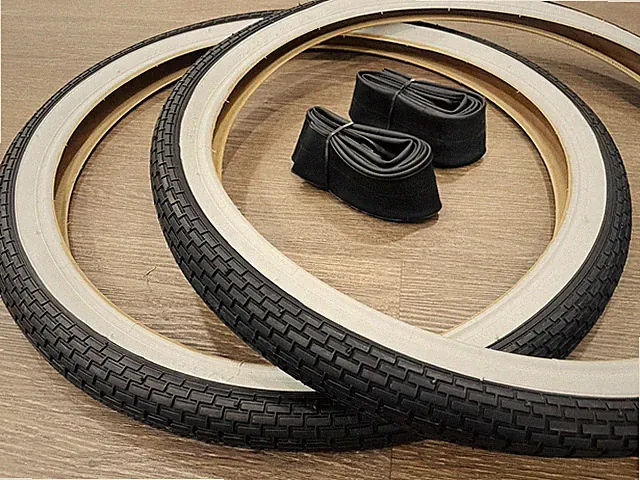 PAIR of 20" Lowrider Bicycle Tires & Tubes 20X1.75 Cruiser Bike Brick White Wall