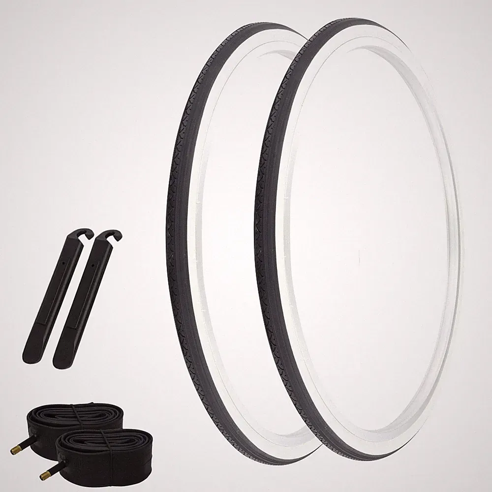 PRO+ Bicycle 26" x 1-3/8" Black/White TOURING (2) Bicycle 26" Tires,Tube,Levers