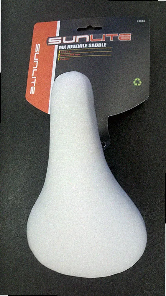 SUNLITE MX Juvenile Padded Bicycle Seat 51/2 inches by 9 inches -White w/clamp