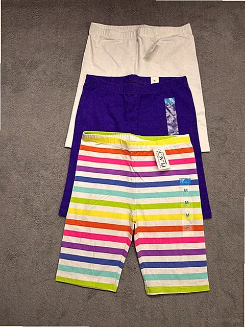 The Childrens Place Girls M (7/8) / Bike Shorts, White, Rainbow & Purp, Set of 3