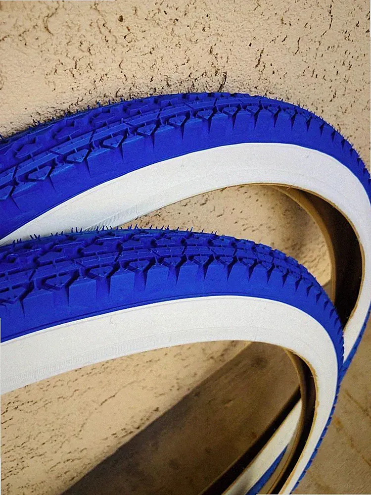 Two BLUE White Wall Beach Cruiser 26x2.125 Bicycle Tires Slick Diamond 26"