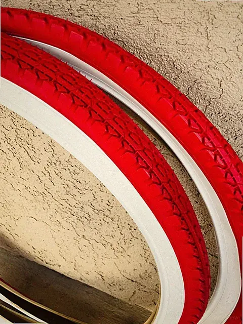 Two RED White Wall Beach Cruiser 26x2.125 Bicycle Tires Slick Diamond 26"