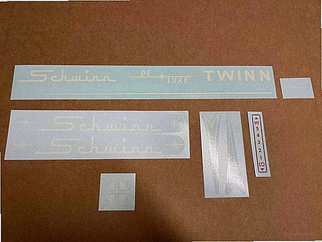 Vintage Schwinn Deluxe Twinn Tandem Bicycle WHITE Decal Set Decals