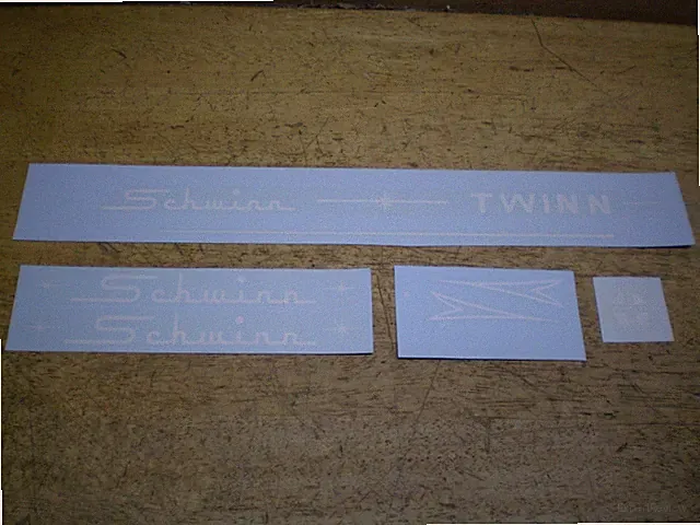 Vintage Schwinn Twinn Tandem Bicycle WHITE Decal Set Decals