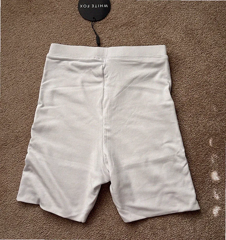 White Fox Offstage Ribbed Bike Shorts Women’s Stretch Elastic Waist White XS