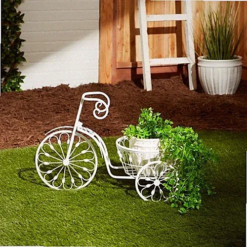 White Metal Bicycle Planter - Outdoor Garden Decor